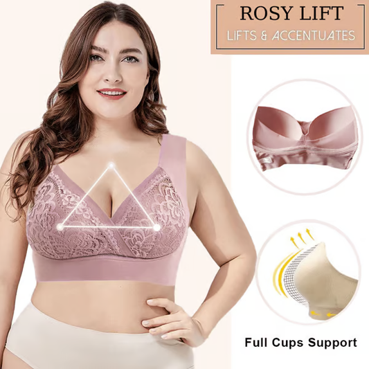 Rosy Lift Bra –Plus Size Comfort Extra Elastic Wireless Support Lace Bra (Size Runs The Same As Regular Bras)