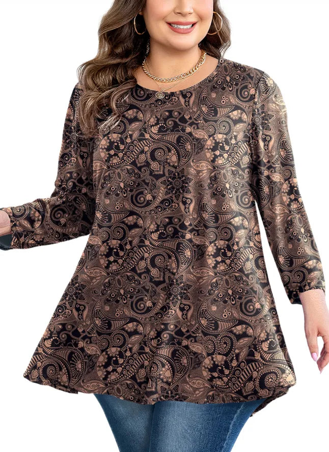 Elegant Fall Floral Tunic Top for Plus Size Women