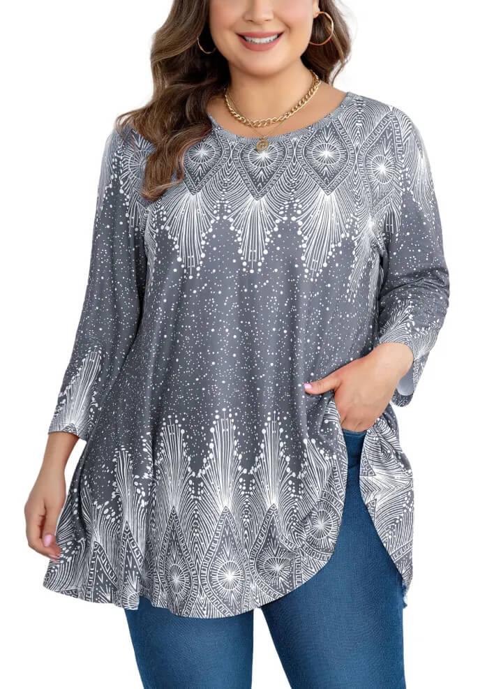 3/4 Sleeve Tunic with Wide Neckline