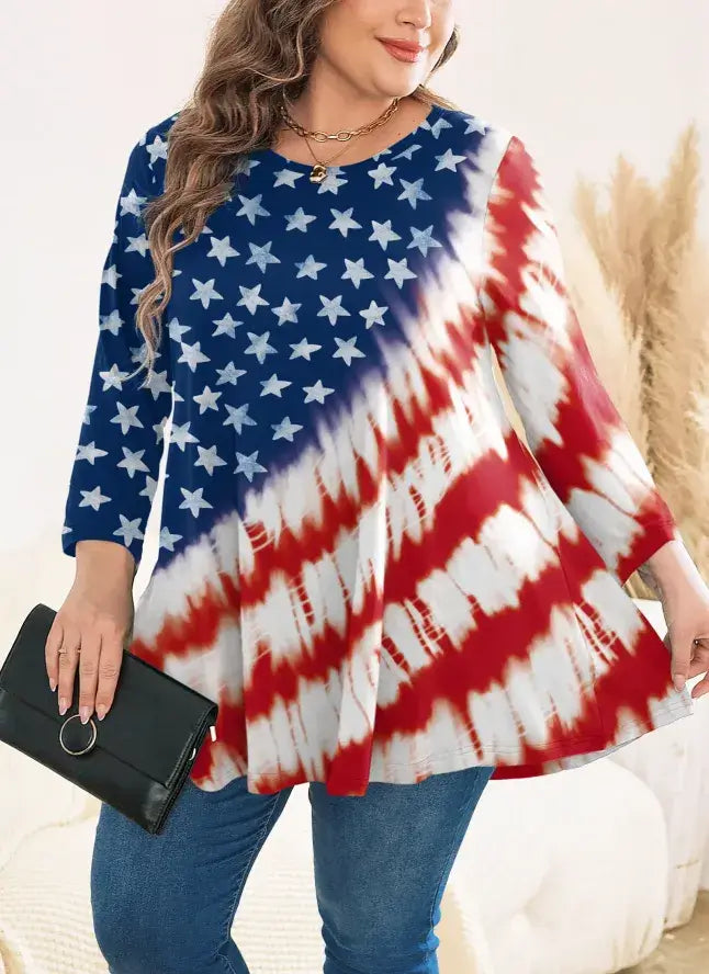 Plus Size Long Sleeve Tunic with Elegant Fall Floral Print