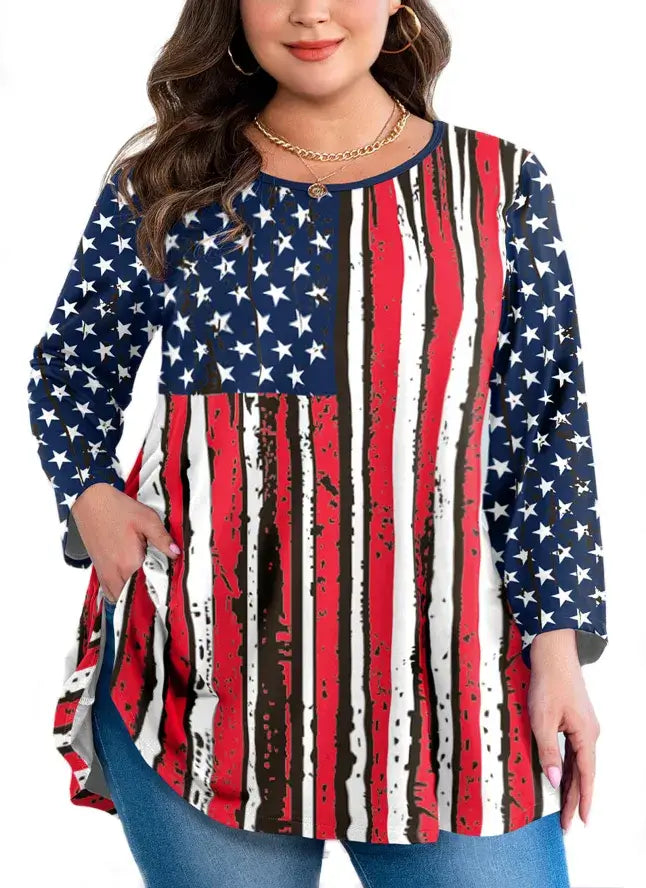 Autumn Floral Long Sleeve Tunic for Plus Size Women