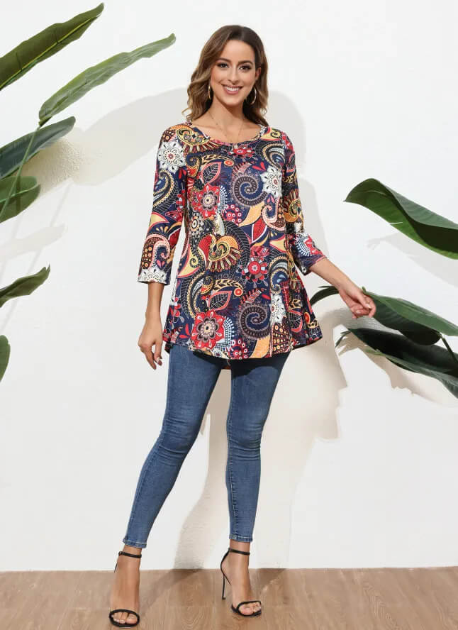 Autumn Style Plus Size Floral Tunic