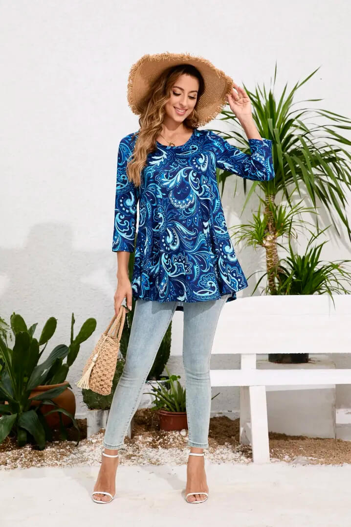 Relaxed Fit 3/4 Sleeve Tunic for All Day Wear