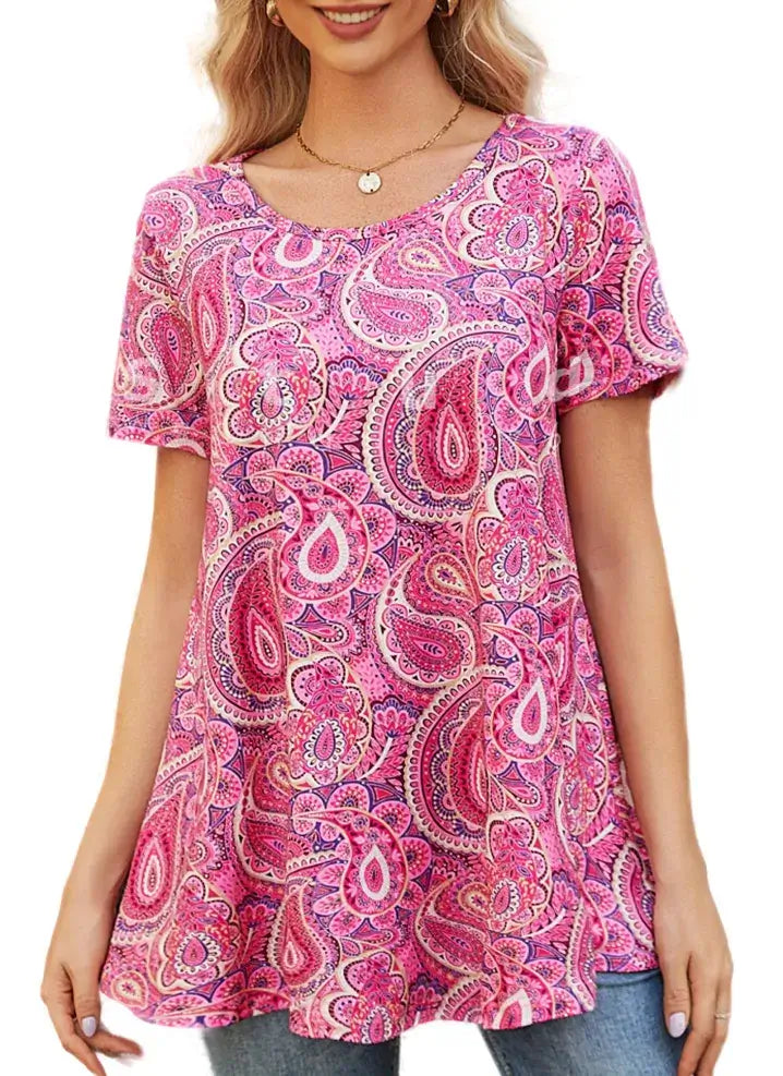 Women’s Plus Size Floral Short Sleeve Tunic