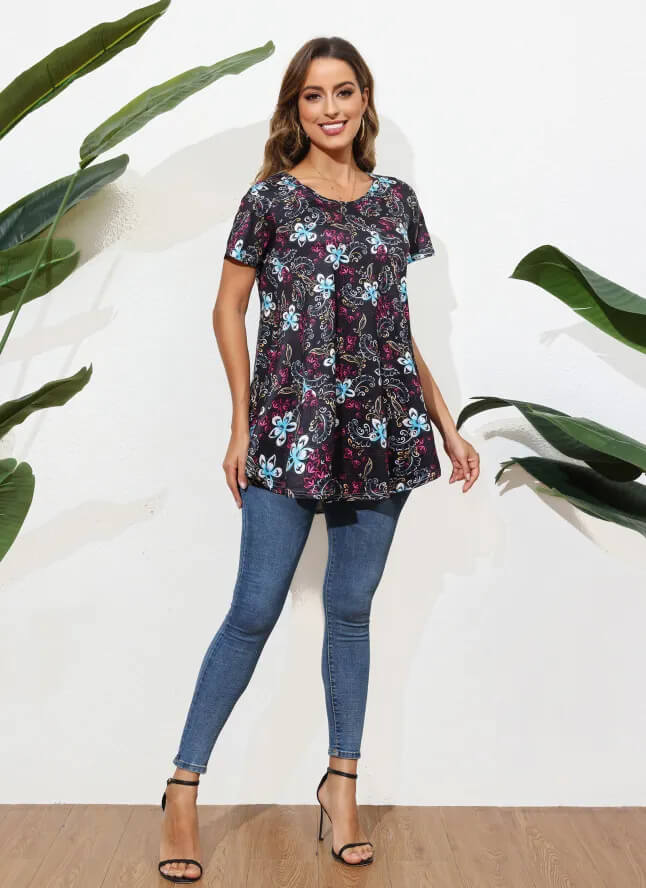 Autumn Style Floral Tunic for Plus Size Women
