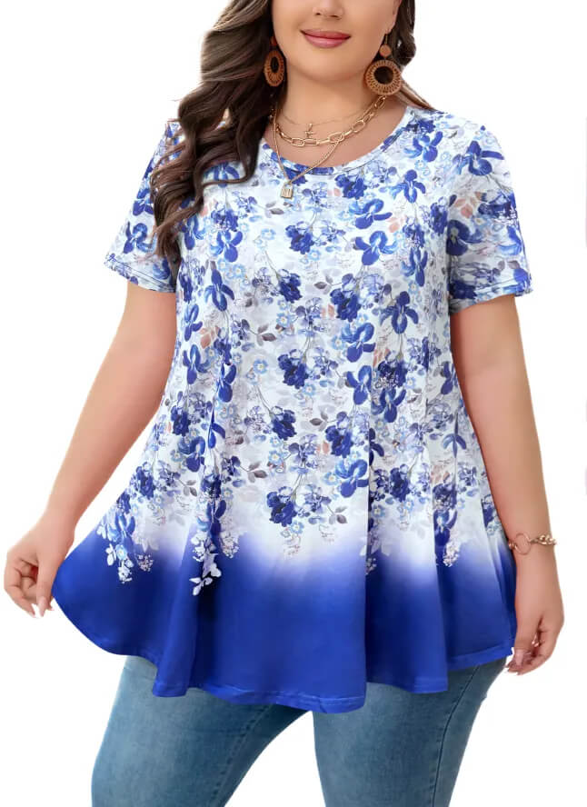 Casual Plus Size Floral Long Sleeve Tunic for Fall