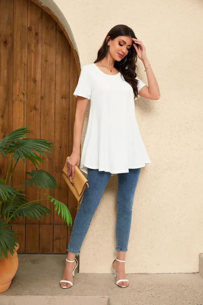 Autumn Floral Long Sleeve Tunic for Plus Size with