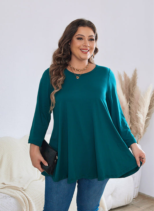 Women's Plus Size Teal Tunic Top | 3/4 Sleeve A-Line Swing Blouse, Flowy Fit, Wear with Leggings – XL to 5XL A19