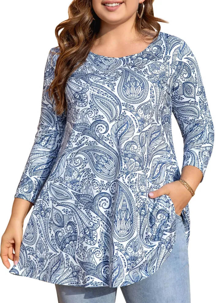 3/4 Long Sleeve Tunic with Polka Dot Design
