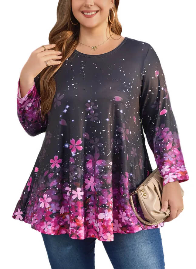 3/4 Long Sleeve Tunic with Floral Print