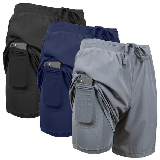 3-Pack Men's 2 In 1 Quick Dry Gym Running Shorts With Liner
