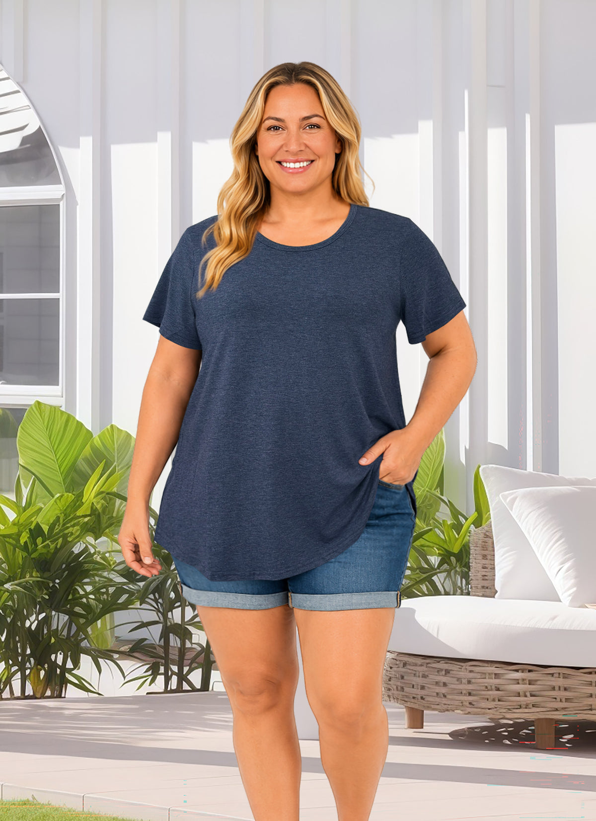 Plus Size Heather Navy Short Sleeve Tunic Top