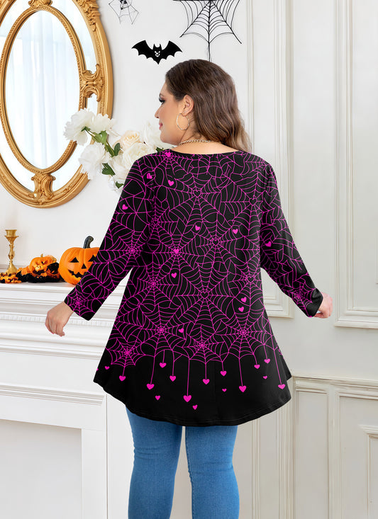 Plus Size Black & Pink Spiderweb Swing Tunic