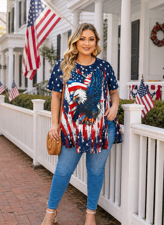 Plus Size American Flag Eagle Print Tunic Top