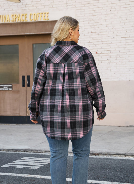 Plus Size Black & Pink Plaid Button-Up Shirt