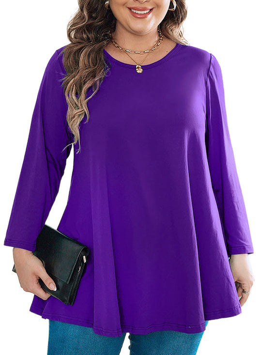 Women's Plus Size Solid Tunic Top | 3/4 Sleeve Swing Blouse, Flowy Loose Fit, Wear with Leggings – L to 6XL A20 SATDP