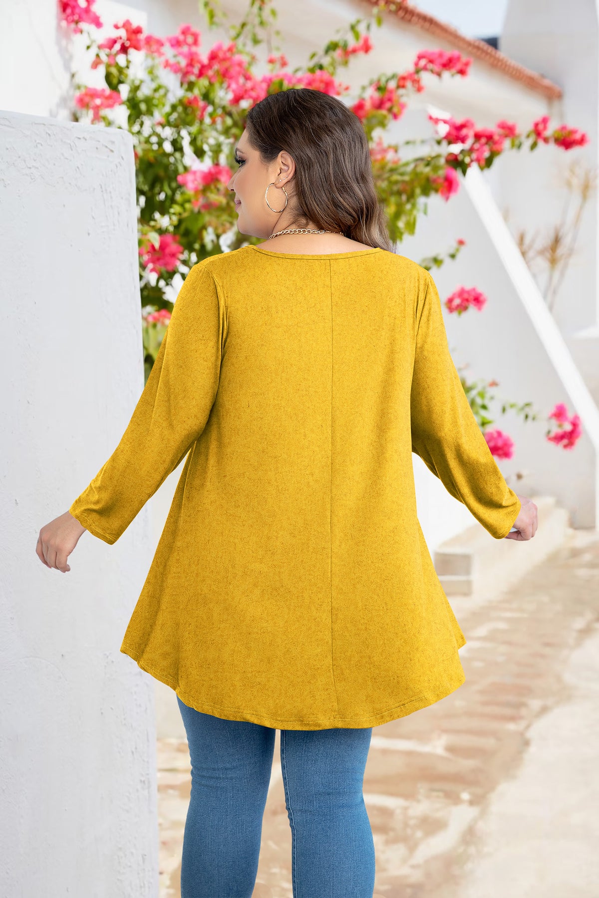 Plus Size Mustard Yellow Sunflower Tunic Top A55