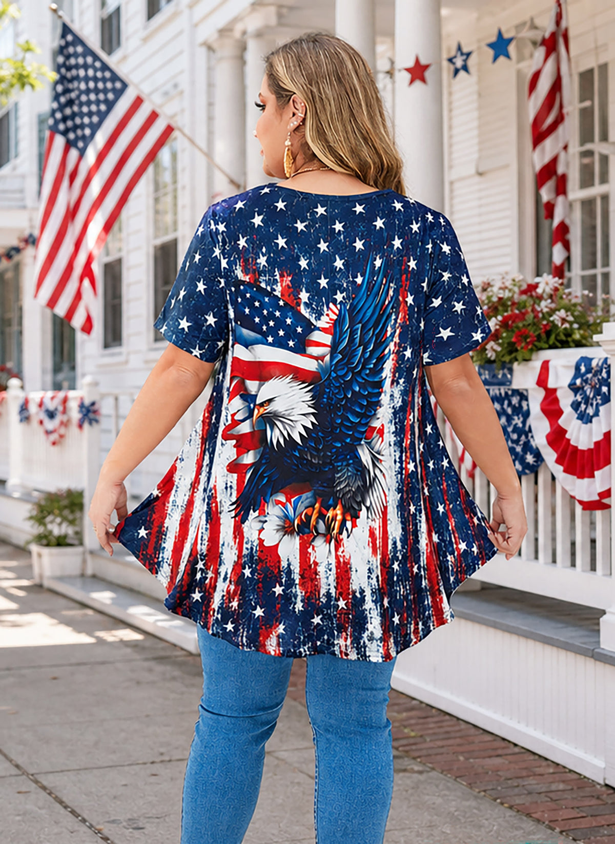 Plus Size American Flag Eagle Print Tunic Top