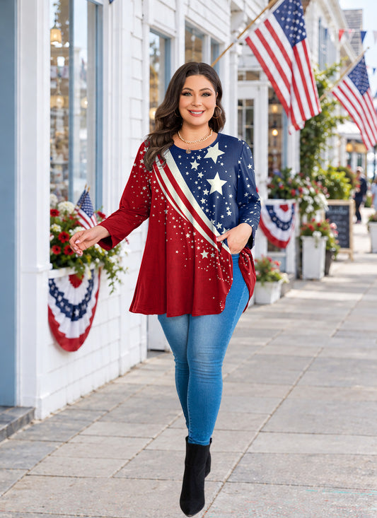Plus Size Stars & Stripes Patriotic Tunic Top A55