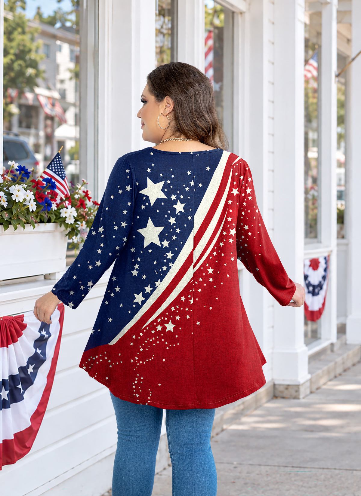 Plus Size Stars & Stripes Patriotic Tunic Top A55