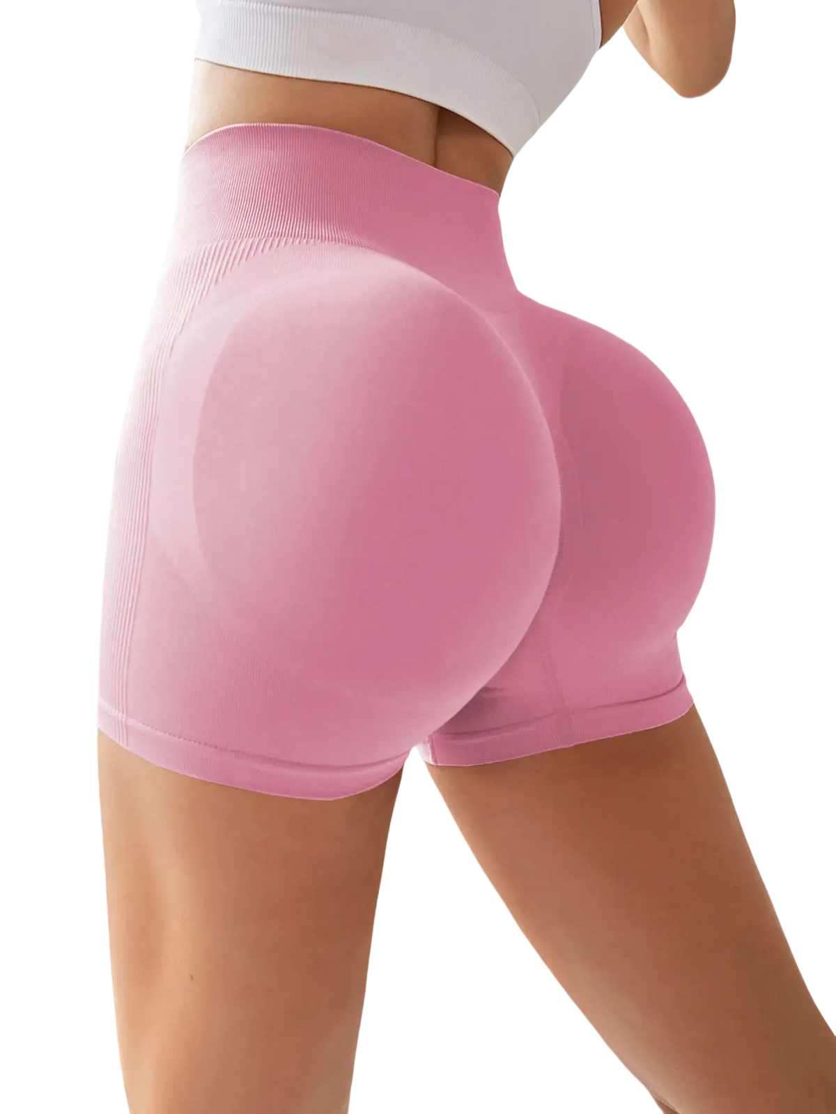 4-Pieces High Waist Tummy Control Side-Ribbed Butt-Lifting Seamless Shorts, Lightweighted Summer Shorts,  Stretchy Womenswear Bottom Peachy Shorts