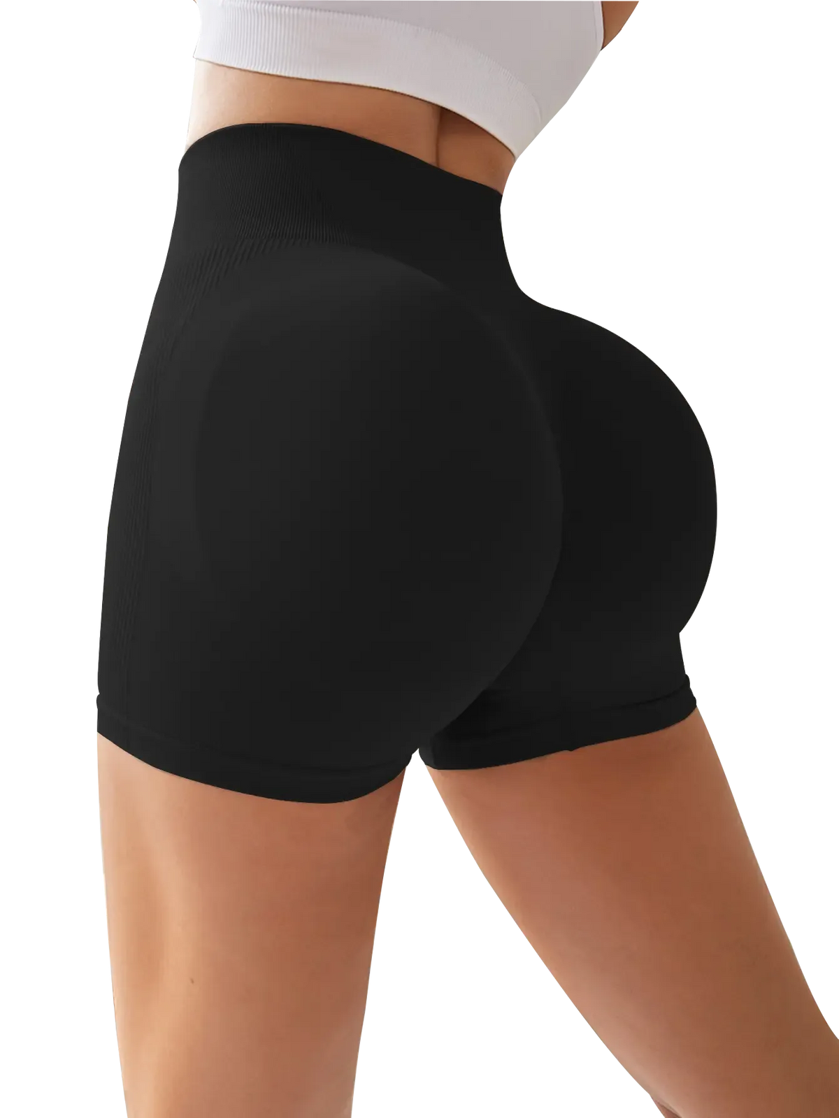 4-Pieces High Waist Tummy Control Side-Ribbed Butt-Lifting Seamless Shorts, Lightweighted Summer Shorts,  Stretchy Womenswear Bottom Peachy Shorts