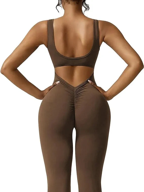Women's Sleeveless Open-Back Flared Jumpsuit
