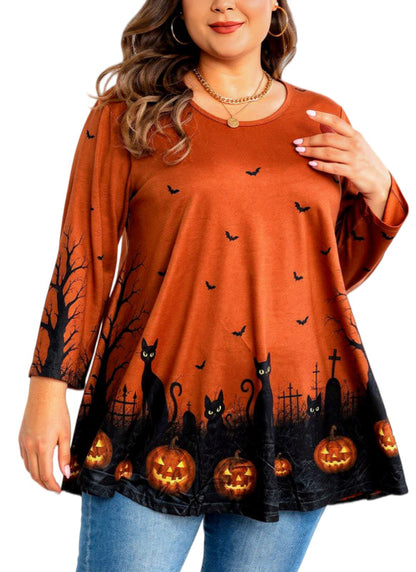 Women's Orange & Black Swing Tunic Top – 3/4 Sleeve, Plus Size D33