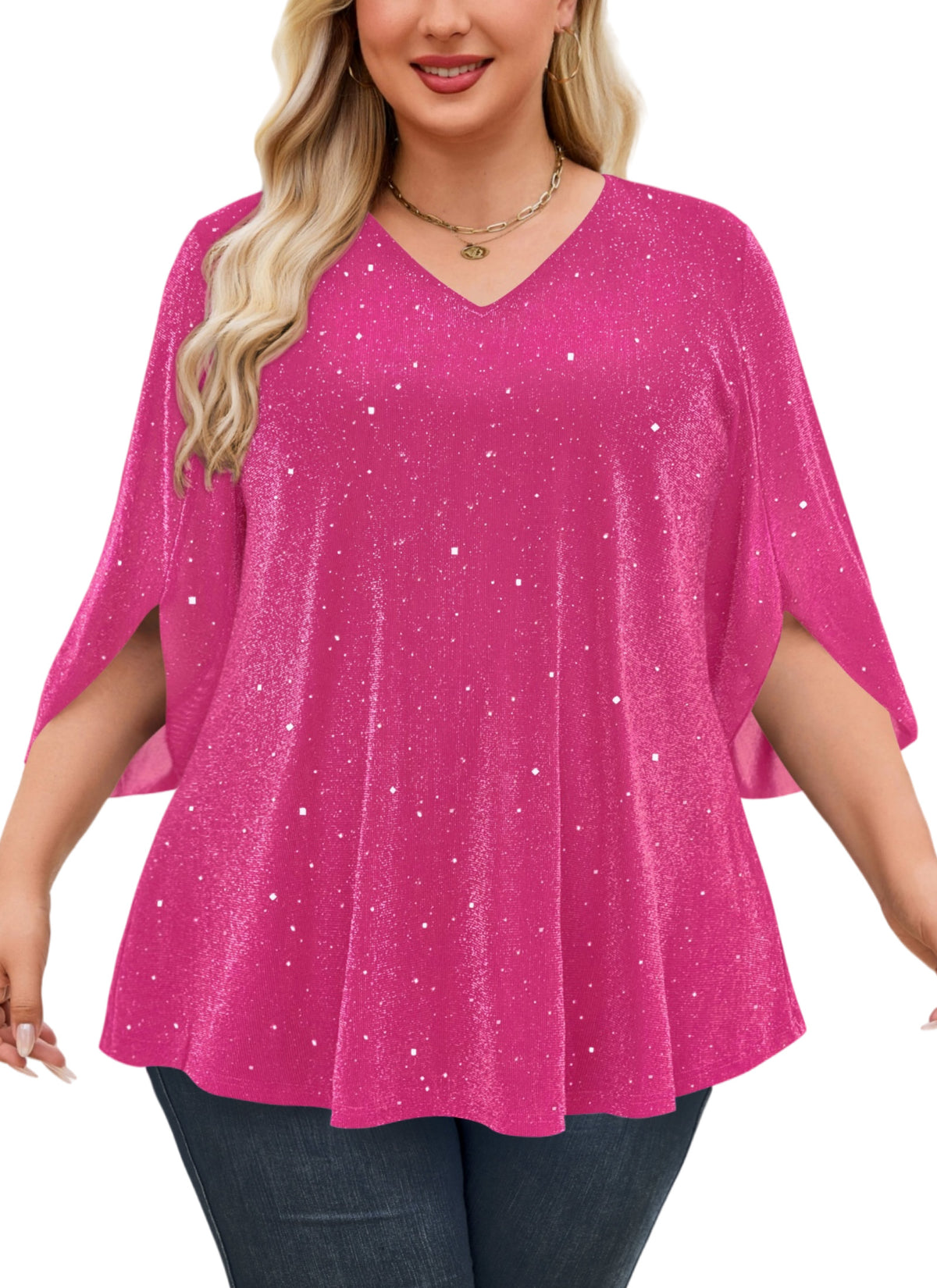 Plus Size Pink Sparkle V-Neck Top S1
