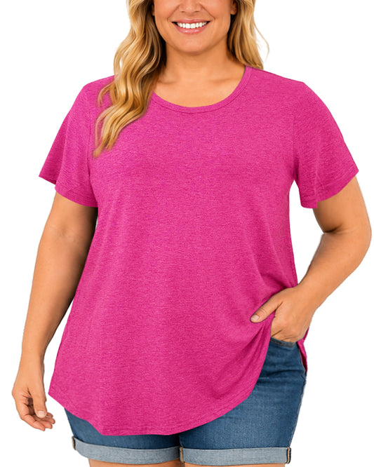 Plus Size Hot Pink Short Sleeve Tunic Tee