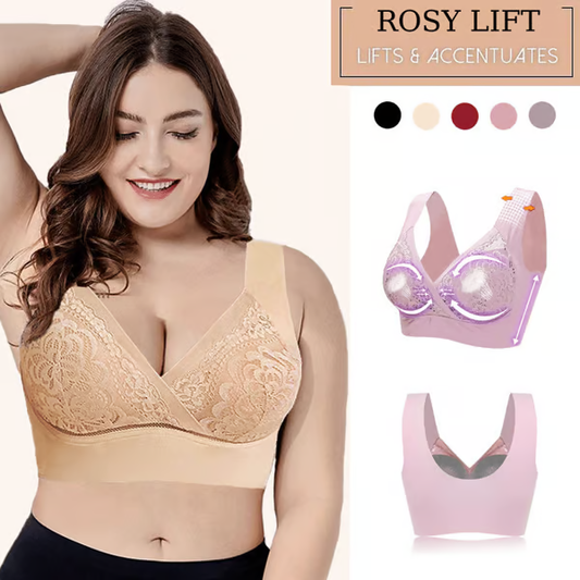 Rosy Lift Bra –Plus Size Comfort Extra Elastic Wireless Support Lace Bra (Size Runs The Same As Regular Bras)