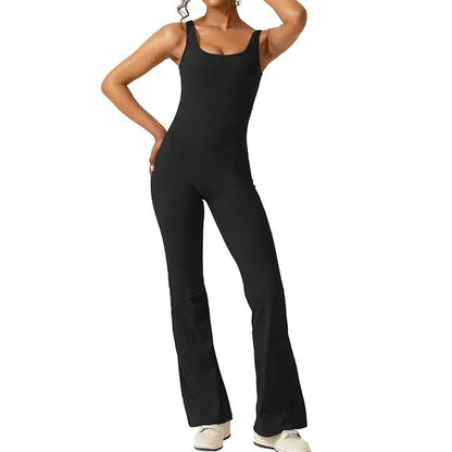 Women's Sleeveless Open-Back Flared Jumpsuit