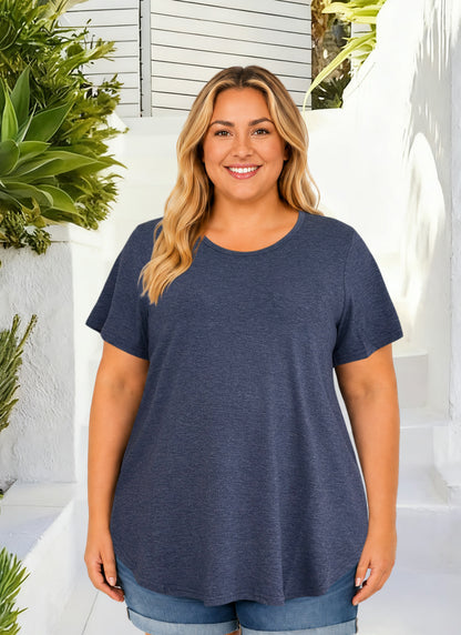 Plus Size Heather Navy Short Sleeve Tunic Top