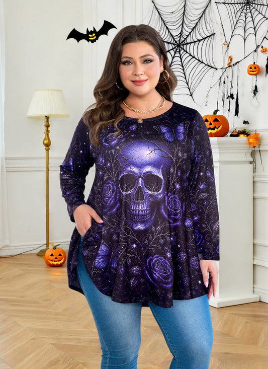 Women's Purple Swing Tunic Top – 3/4 Sleeve, Plus Size C42