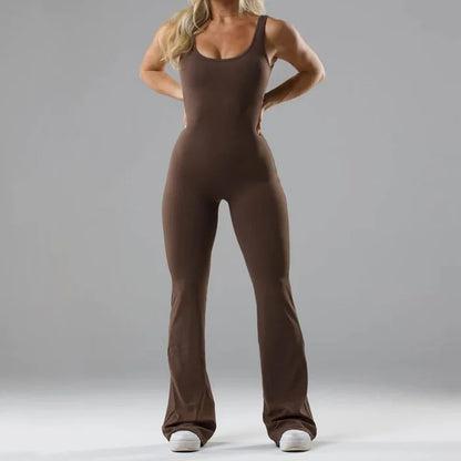 Women's Sleeveless Open-Back Flared Jumpsuit
