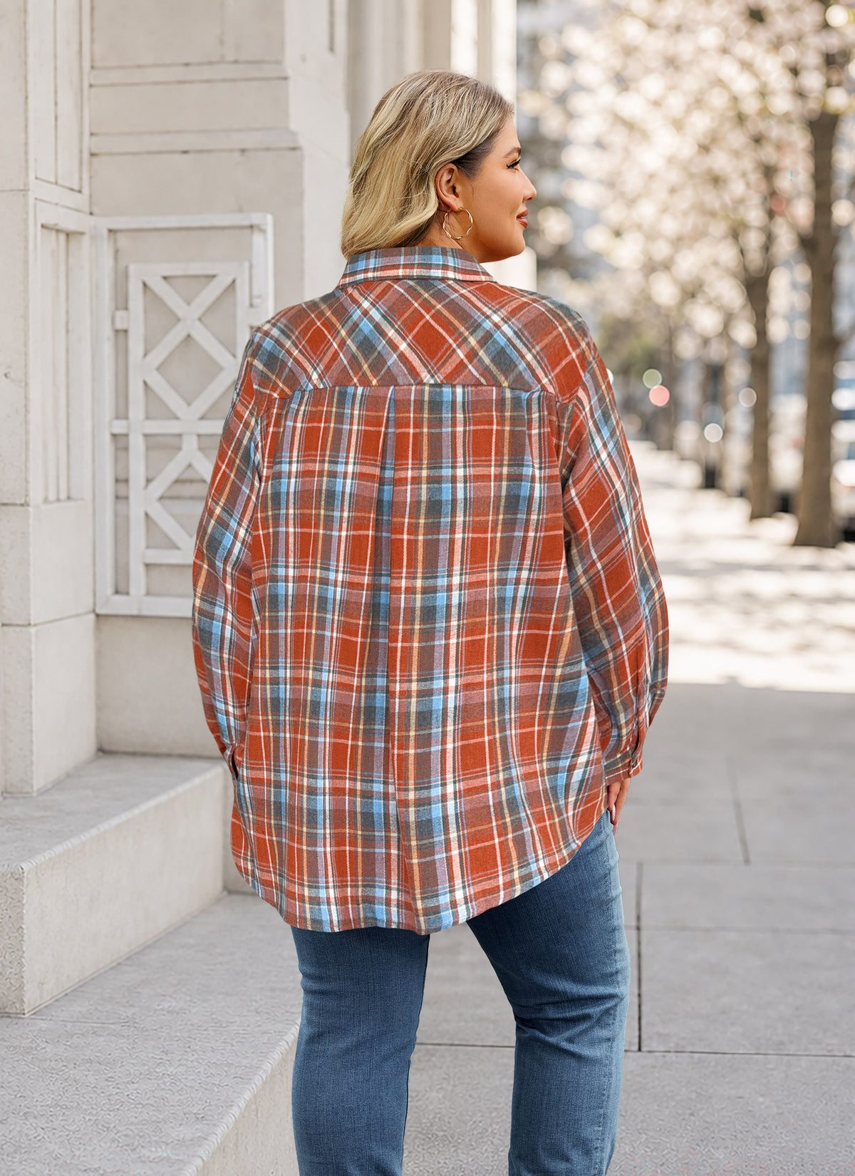 Plus Size Rust Orange Plaid Button-Up Shirt G23
