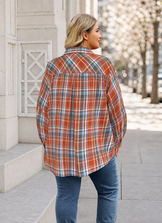 Plus Size Rust Orange Plaid Button-Up Shirt G23