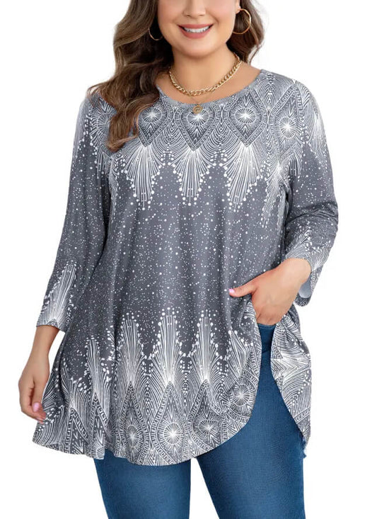 Women's Plus Size Relaxed Long Sleeve Top - Designed for Comfort and Style 