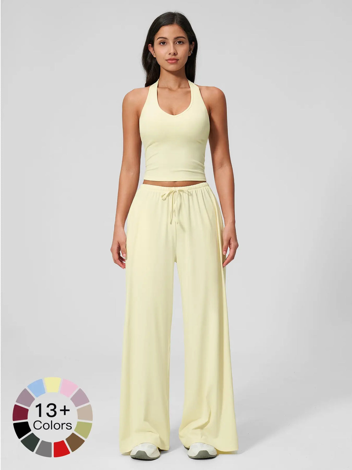 Women's 2-Piece Halter Neck Sports Set | Wide Leg Pants & Sleeveless Top for Workout, Running & Tennis