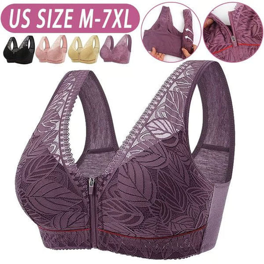 Nature Cotton Wireless Zipper Front Button Bra