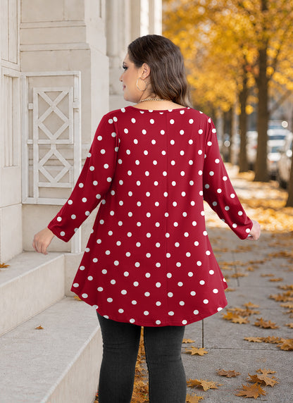 Plus Size Red Polka Dot Long Sleeve Swing Tunic