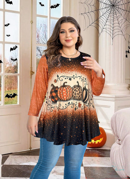 Women's Brown & Black Color Block Tunic Top – 3/4 Sleeve, Plus Size D35