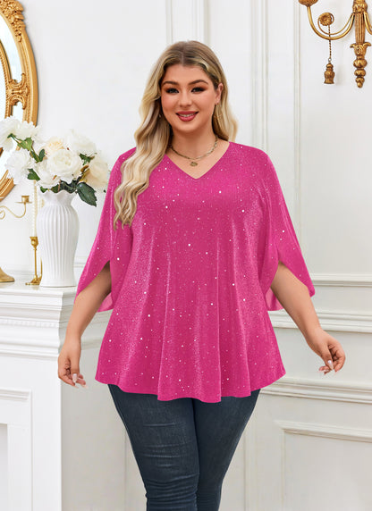 Plus Size Pink Sparkle V-Neck Top S1