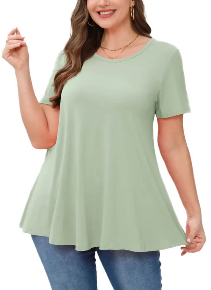 Loose Fit Short Sleeve Tunic with Floral Patterns
