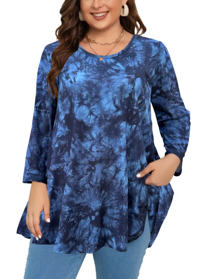 Cozy 3/4 Sleeve Tunic with Floral Pattern
