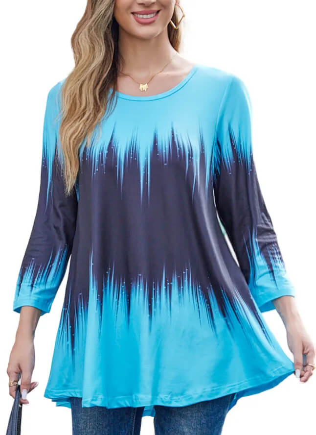  3/4 Long Sleeve Tunic with Leaf Print
