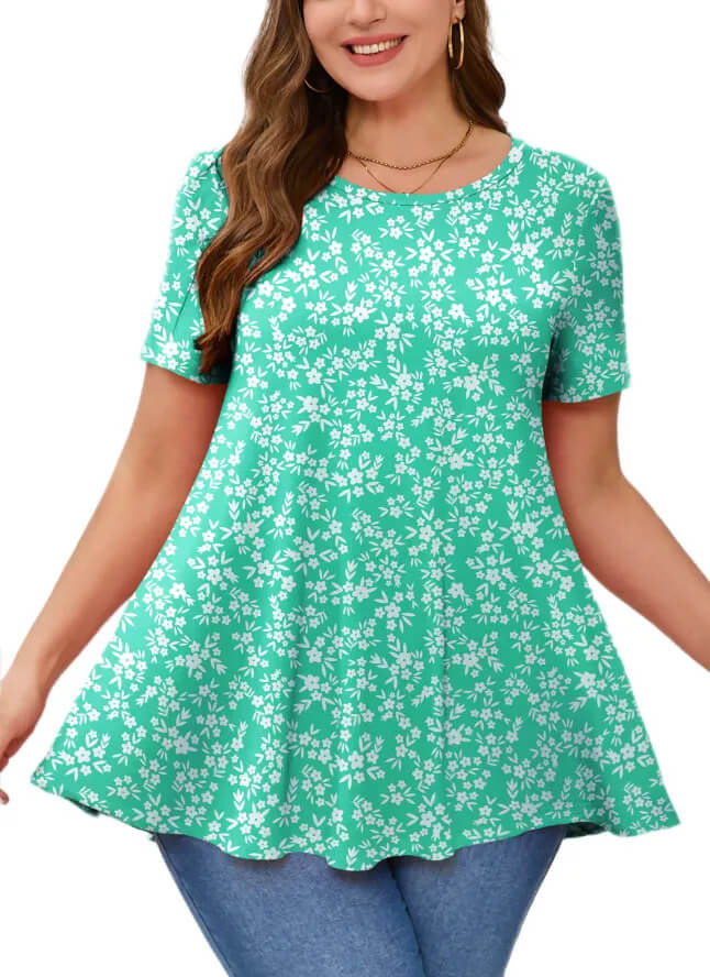 Comfortable Fall Tunic with Floral Pattern for Plus Size Women
