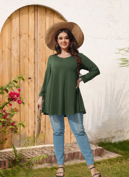 3/4 Long Sleeve Tunic with Ruffle Detail
