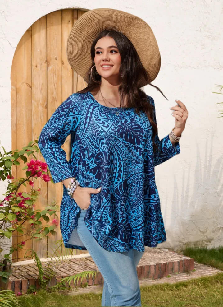 Stylish 3/4 Long Sleeve Tunic with Button Details
