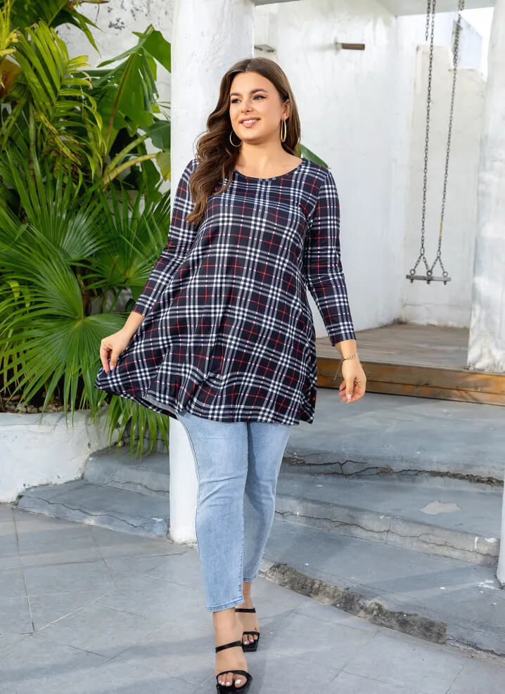 3/4 Sleeve Tunic with Ribbed Detail
